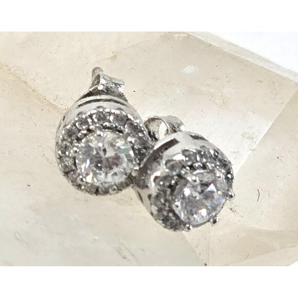 Sterling Silver Cubic Zirconia Halo Stud Earrings Perfect Elegant Gift LI629 - Picture 5 of 16